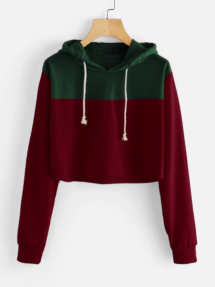 Romwe Color Block Crop Hoodie