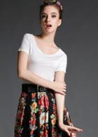 Romwe Scoop Neck Slim White T-shirt