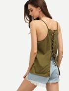 Romwe Olive Green Lace-up Back Cami Top