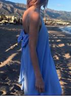 Romwe Bow Back Swing Chiffon Cami Dress - Blue
