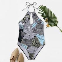 Romwe Random Leaf Print Low Back One Piece Swimwear