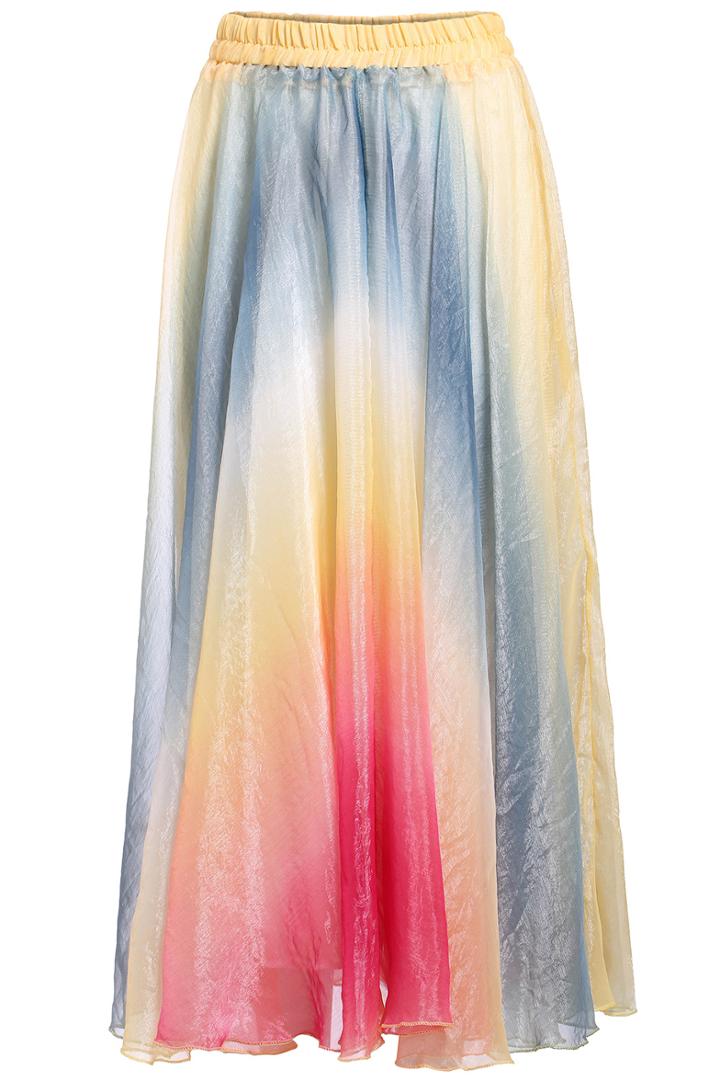 Romwe Elastic Waist Pleated Chiffon Yellow Skirt