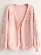 Romwe Pink Textured Drop Shoulder Lantern Sleeve Sweater Coat