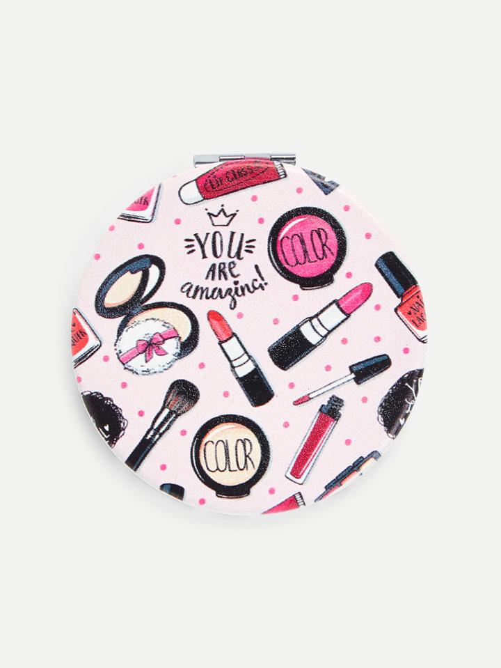Romwe Cosmetics Print Portable Foldover Mirror