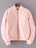 Romwe Pink Crew Neck Rib-knit Cuff Pockets Jacket