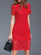 Romwe Red Crochet Hollow Out Sheath Dress