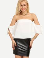 Romwe Off-the-shoulder Tie-sleeve Top - White