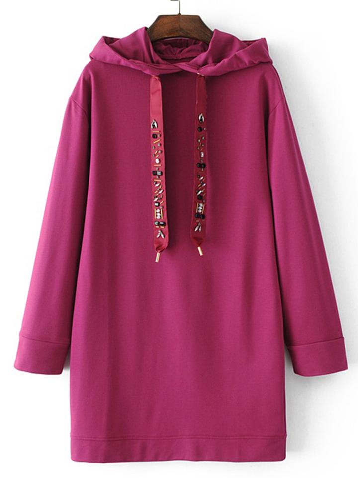 Romwe Rhinestone Embellished Drawstring Sweatshirt Dress