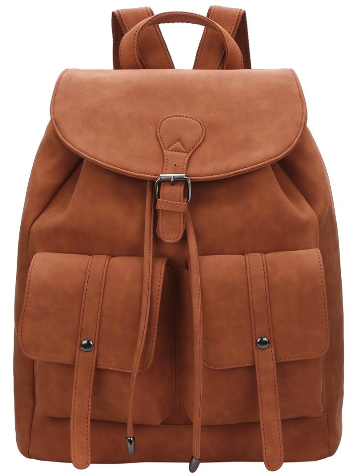 Romwe Brown Buckle Magnetic Pu Backpacks