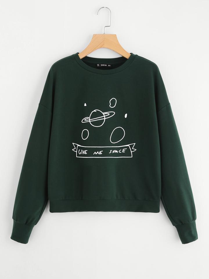 Romwe Drop Shoulder Planet Print Pullover