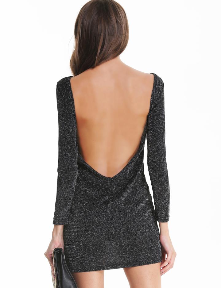 Romwe Backless Bodycon Black Dress