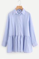 Romwe Button Up Tiered Pinstripe Blouse