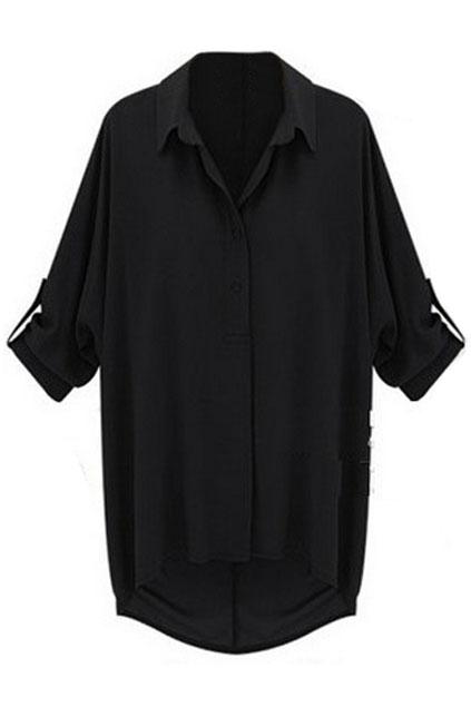 Romwe Lapel Asymmetric Black Shirt