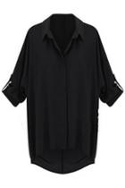 Romwe Lapel Asymmetric Black Shirt