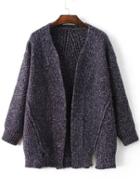 Romwe Blue Collarless Ribbed Trim Slit Sweater Coat