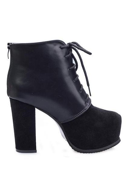 Romwe Pu Panel Shoelace With High Heel Boots