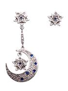 Romwe Silver Moon Star Rhinestone Asymmetrical Earrings