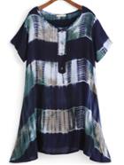 Romwe With Buttons Tie-dye Shift Green Dress