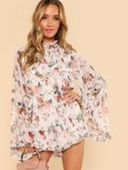 Romwe Exaggerated Bell Sleeve Frill Detail Romper