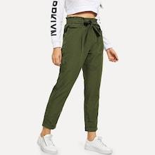 Romwe Self Tie Frill Trim Solid Pants