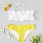 Romwe Frill Halter Bandeau Top With Textured Bikini