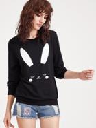 Romwe Black Rabbit Print Sweatshirt