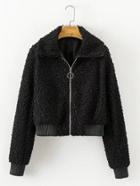 Romwe Zipper Up Faux Fur Jacket