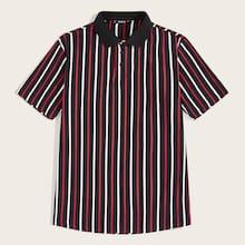 Romwe Guys Solid Collar Striped Polo Shirt