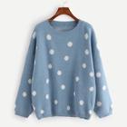 Romwe Drop Shoulder Polka Dot Print Sweater