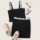 Romwe Letter Strap Rib-knit Crop Top & Skirt Set