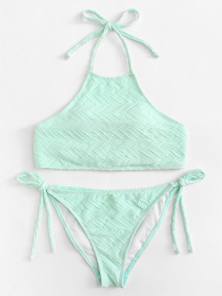 Romwe High Neck Tie Side Bikini Set