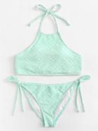 Romwe High Neck Tie Side Bikini Set