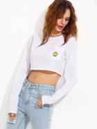 Romwe White Giraffe Embroidered Crop Drop Shoulder T-shirt