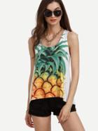 Romwe Multicolor Pineapple Print Scoop Neck Tank Top