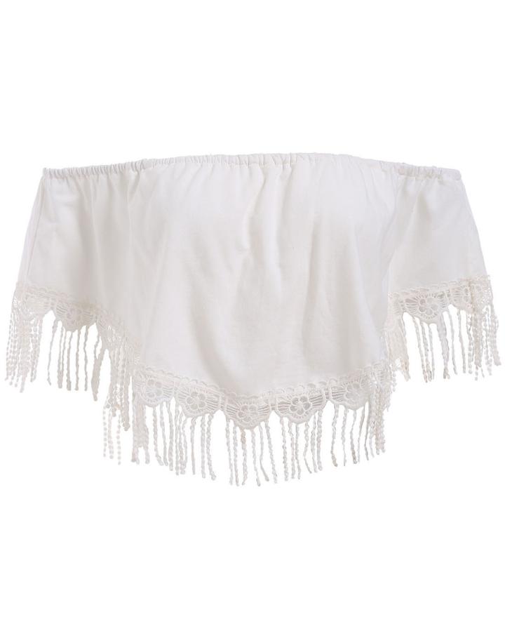 Romwe Off The Shoulder With Tassel Top