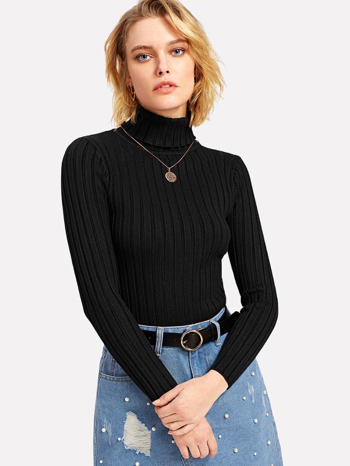 Romwe High Neck Bodycon Knit Sweater