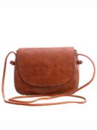 Romwe Faux Leather Magnetic Closure Saddle Bag - Brown