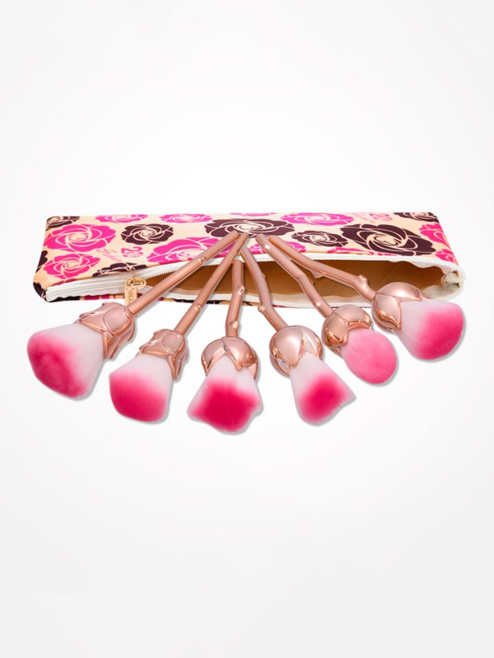 Romwe Rose Shaped Makeup Brush 6pcs With Bag