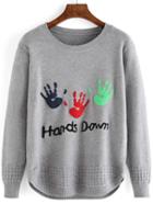 Romwe Hand Down Pattern Flocked Sweater