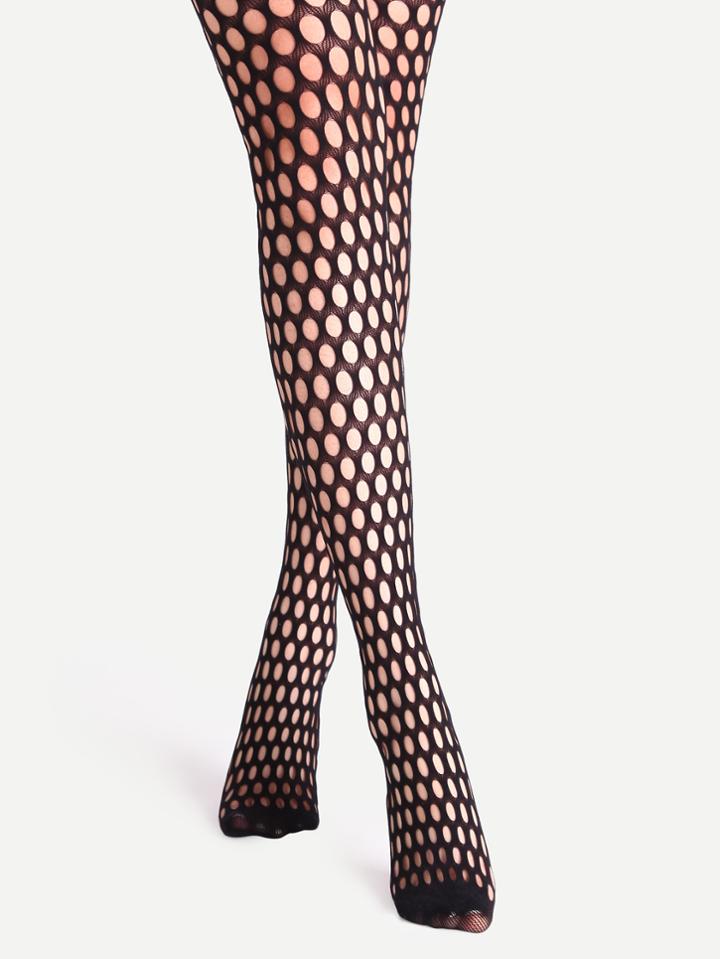 Romwe Black Hollow Out Hole Sexy Pantyhose Stockings