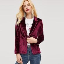 Romwe Button & Pocket Front Notch Neck Velvet Blazer