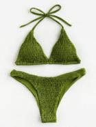 Romwe Shirred Triangle Bikini Set