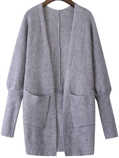 Romwe Pockets Dolman Grey Cardigan