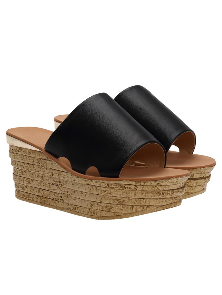 Romwe Black Pu Wedge Sandals