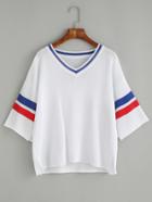Romwe Varsity Striped V Neck Knit T-shirt