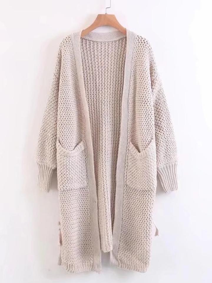 Romwe Front Pocket Lace Up Side Cardigan