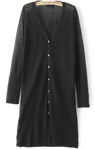 Romwe V Neck Long Black Cardigan