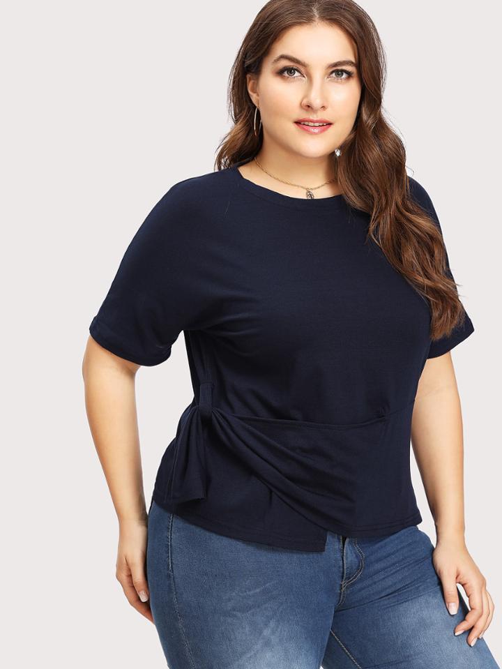 Romwe Tie Side Asymmetrical Tee
