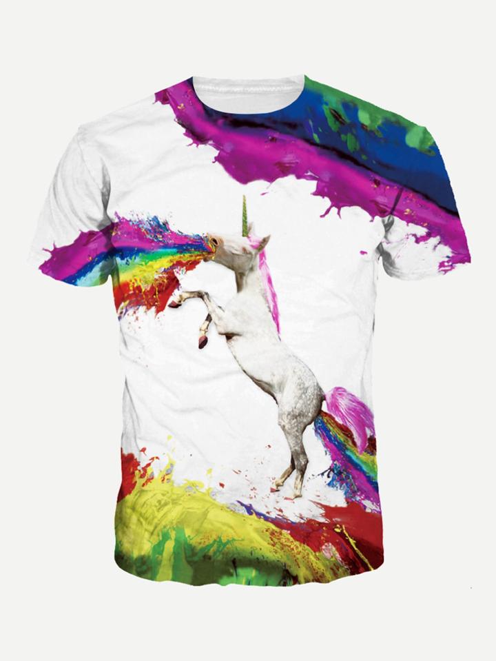 Romwe Men Unicorn Print Tee