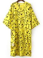 Romwe Yellow Knee Length Pockets Animal Print Dress